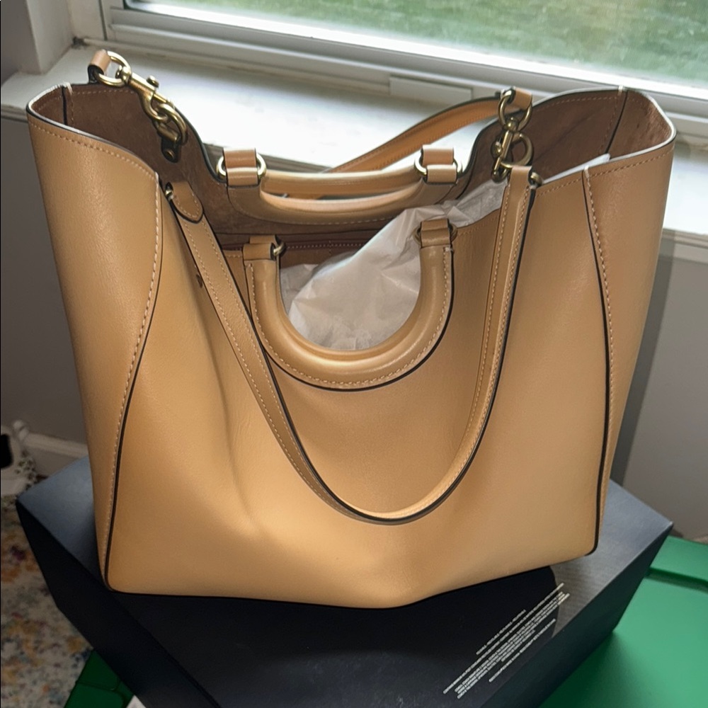 Coach Rae Tote Tan Leather Bag -Brass